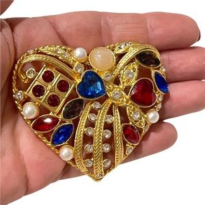 Christian Lacroix jeweled pearl heart shape huge brooch